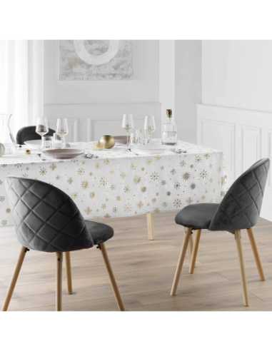 Nappe Astrelia blanc/or Noël 140 x 240 cm - Microfibre