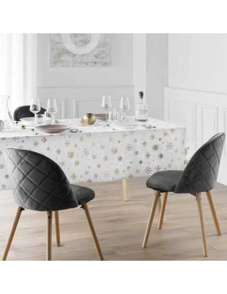 Nappe Astrelia blanc/or Noël 140 x 240 cm - Microfibre