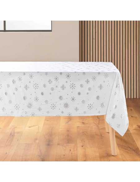 Nappe Astrelia blanc/argent Noël 140 x 240 cm - Microfibre