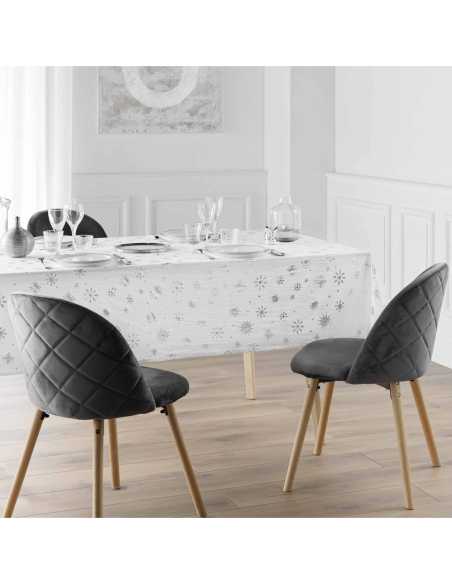 Nappe Astrelia blanc/argent Noël 140 x 240 cm - Microfibre