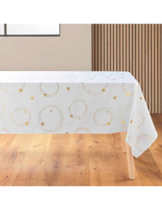 Nappe de Noël Star blanc/or 150 x 300 cm - Antitache et infroissable