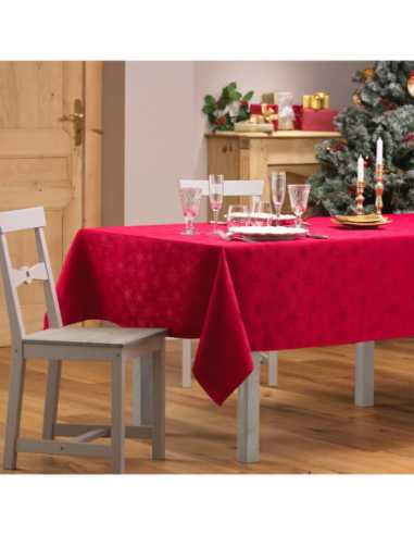 Nappe de Noël rouge flocons 140 x 240 cm - Microfibre
