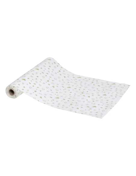 Chemin Table Velours Blanc Sapins Dorés 28 x 300 cm | Noël Chic