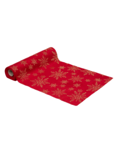 Chemin Table Velours Rouge Étoile Or 28 x 300 cm | Luxe Noël