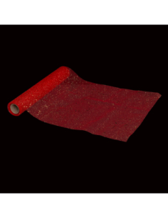 Chemin Table Tulle Rouge Argent 28 x 300 cm | Délicat Noël