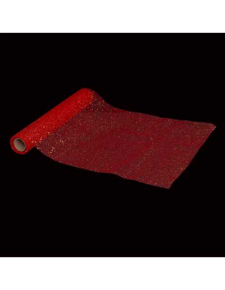 Chemin Table Tulle Rouge Argent 28 x 300 cm | Délicat Noël