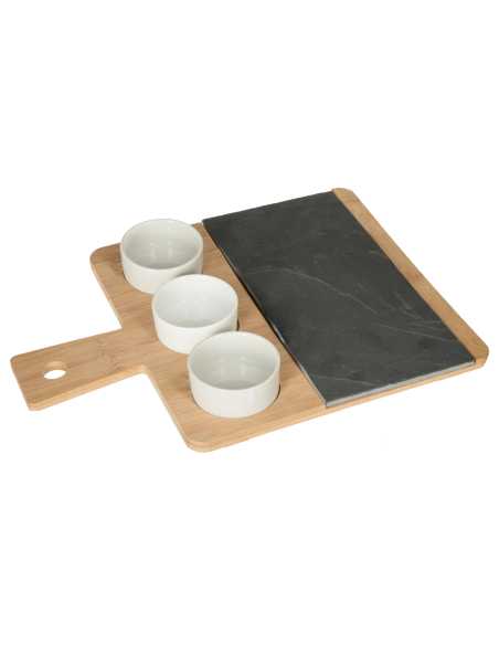 Set Apéritif Ardoise Bambou 4 Pièces | Style Authentique Noël