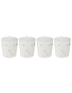 Lot 4 Bougies Votive Blanc Pailleté 4 x 4.5 cm | Déco Table Noël