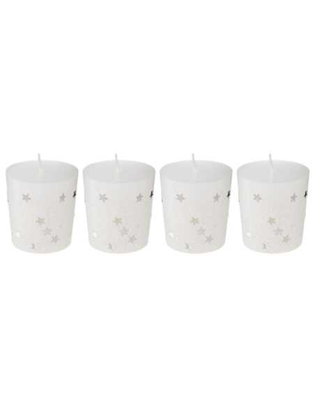 Lot 4 Bougies Votive Blanc Pailleté 4 x 4.5 cm | Déco Table Noël