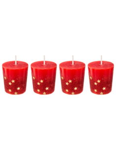 Lot 4 Bougies Votive Rouge Pailleté 4 x 4.5 cm | Déco Noël Festive