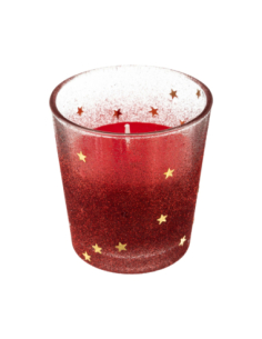 Bougie Verre Rouge Pailleté H8 cm 90g | Décoration Noël Festive