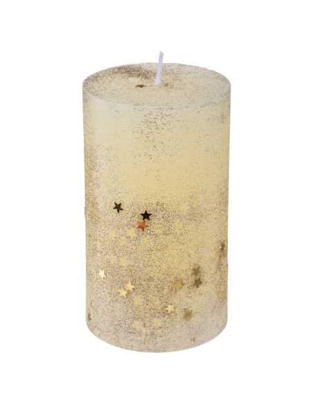 Bougie Cylindre Or Pailleté 12 x 7 cm | Centre Table Noël Luxueux