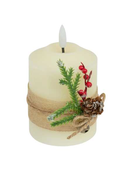 Bougie LED Blanche 10 cm Décor Branche | Table Noël Sécurisée Nature
