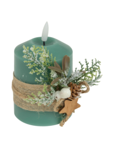 Bougie LED Verte 10 cm Décor Branche | Ambiance Forestière Noël Nature