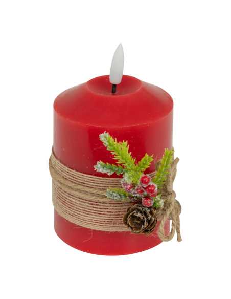 Bougie LED Rouge 10 cm Décor Branche | Table Noël Traditionnelle Sécurisée