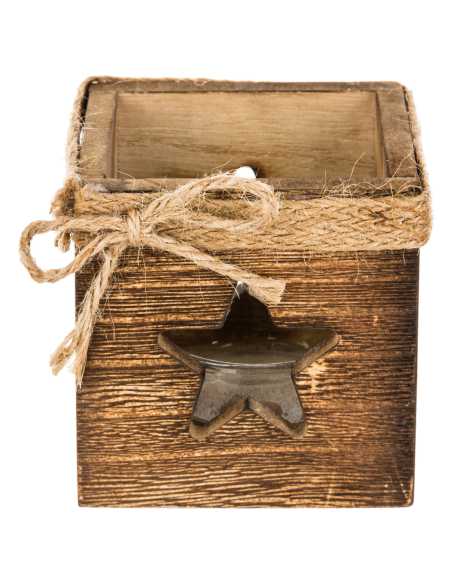 Photophore Bois Carré 5 x 5 cm Noël | Déco Table Nature 2 Modèles