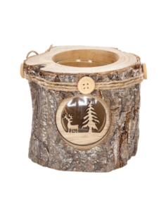 Photophore Rondin Bois 10 x 10 cm + Verre | Centre Table Noël Rustique