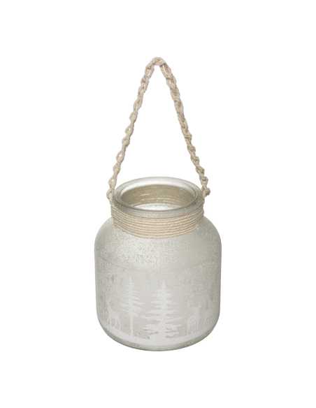Lanterne Verre 16 cm Paysage Forêt Neige | Centre Table Noël Poétique