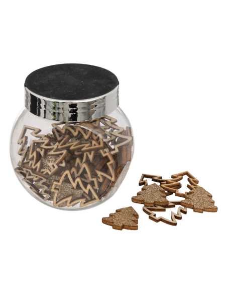 Bocal Sapins et Étoiles Bois Doré | Déco Table Noël Luxueuse Dorée