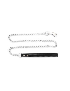 laisse metal poignee cuir synthetique, 120x2,5 cm, noir