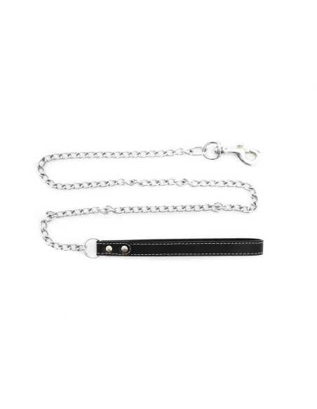 laisse metal poignee cuir synthetique, 120x2,5 cm, noir