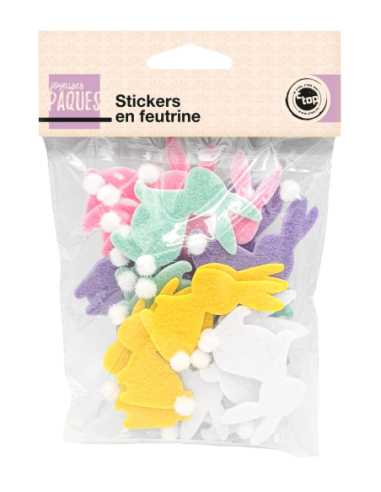24 Stickers lapins feutrine pompons Pâques | DIY