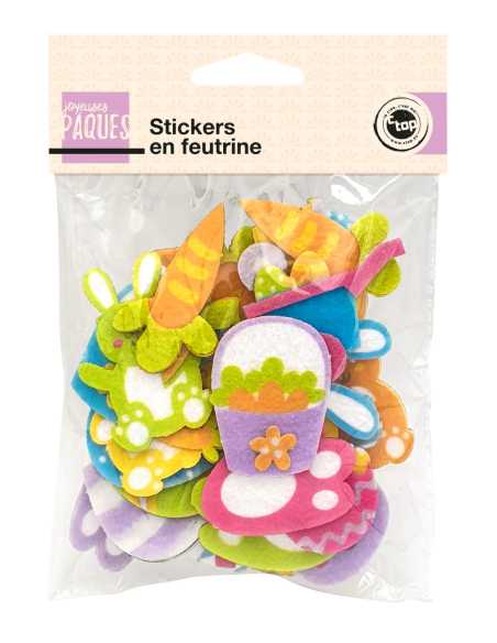27 Stickers Pâques feutrine coloris assortis 3-5 cm