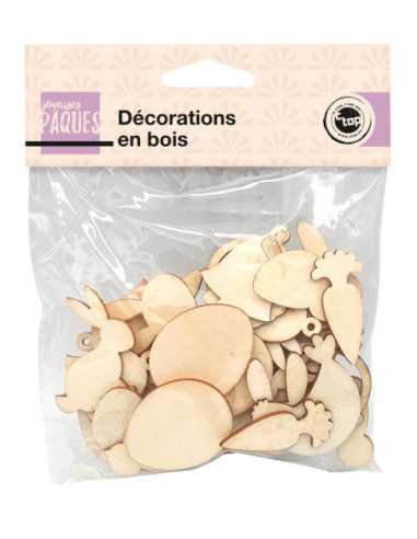 45 Décorations bois Pâques 9 designs assortis ~4 cm