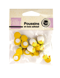 18 Stickers bois décorés poussins Pâques 25x15 mm