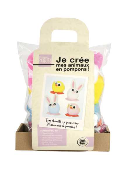 Maxi pack animaux Pâques pompons mousse yeux mobiles