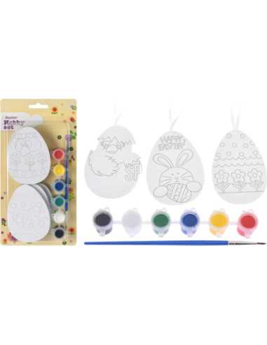 Kit peinture 6 œufs mousse Pâques + pinceau rubans