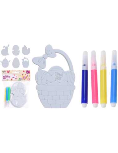 Kit coloriage Pâques support mousse 3 pcs + 4 feutres