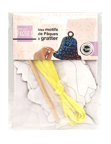 8 Motifs Pâques à gratter 8-10 cm + grattoir rubans