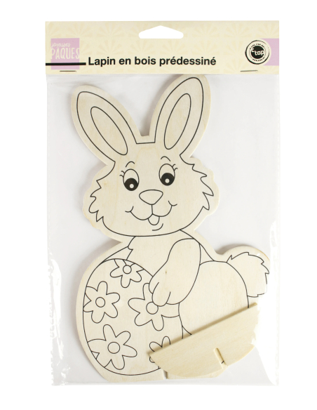 Lapin bois prédessiné sur socle Pâques 22x14,5 cm
