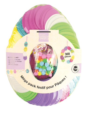 Méga pack Pâques 375 pcs mousse stickers pompons strass
