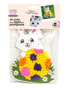 Kit tableau pompons lapin Pâques 13,5x18 cm | DIY