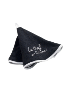 Essuie-main rond Ø60 cm noir – éponge brodée | Cuistot