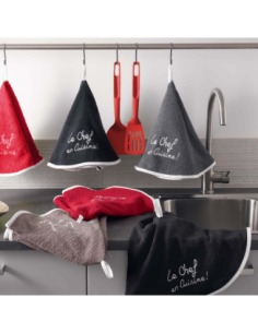 Essuie-main rond Ø60 cm noir – éponge brodée | Cuistot 2