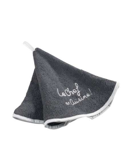 Essuie-main rond Ø60 cm anthracite – éponge brodée | Cuistot