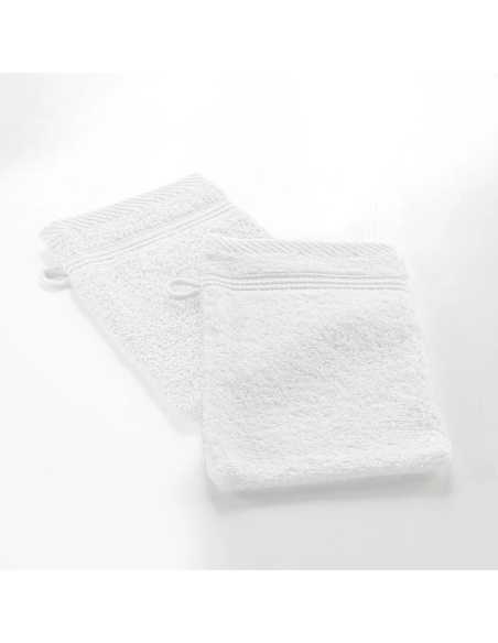 Gants de toilette blanc 15x21 cm lot 2 – Éponge 500g/m² | Tendresse