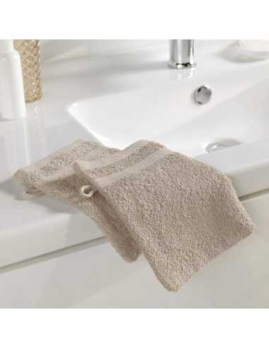 Gants de toilette taupe 15x21 cm lot 2 – Éponge 500g/m² | Tendresse