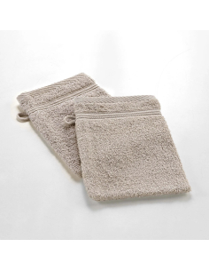 Gants de toilette taupe 15x21 cm lot 2 – Éponge 500g/m² | Tendresse