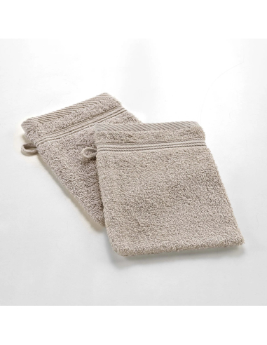 Gants de toilette taupe 15x21 cm lot 2 – Éponge 500g/m² | Tendresse