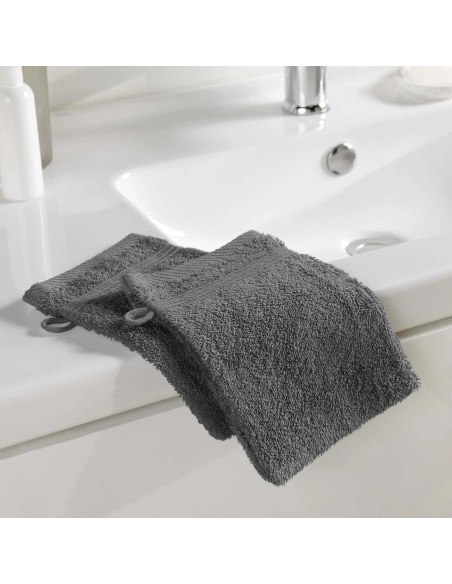 Gants de toilette gris anthracite 15x21 cm lot 2 – Éponge 500g/m² | Te