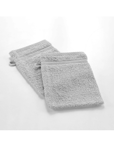 Gants de toilette gris perle 15x21 cm lot 2 – Éponge 500g/m² | Tendres