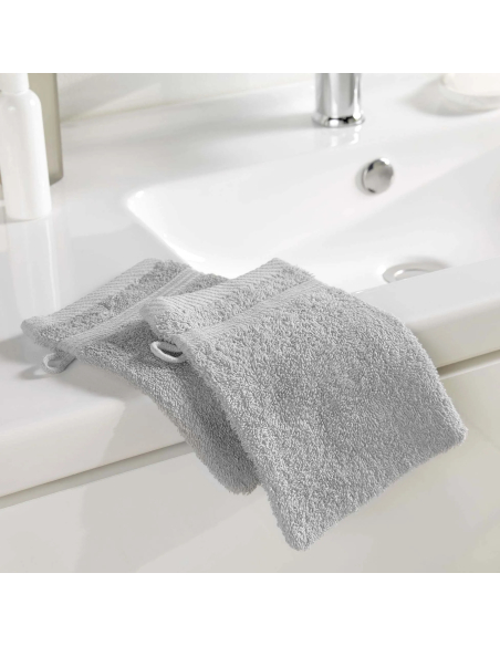 Gants de toilette gris perle 15x21 cm lot 2 – Éponge 500g/m² | Tendres