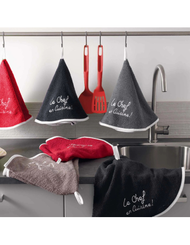 Essuie-main rond Ø60 cm anthracite – éponge brodée | Cuistot