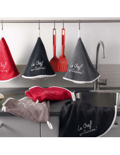 Essuie-main rond Ø60 cm rouge – éponge brodée | Cuistot 2