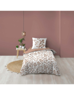 Parure de couette 2p 140x200 cm coton imprimé Maiwen Mocha