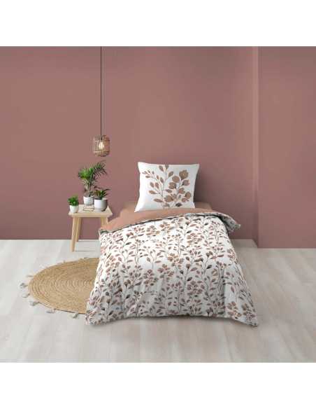 Parure de couette 2p 140x200 cm coton imprimé Maiwen Mocha